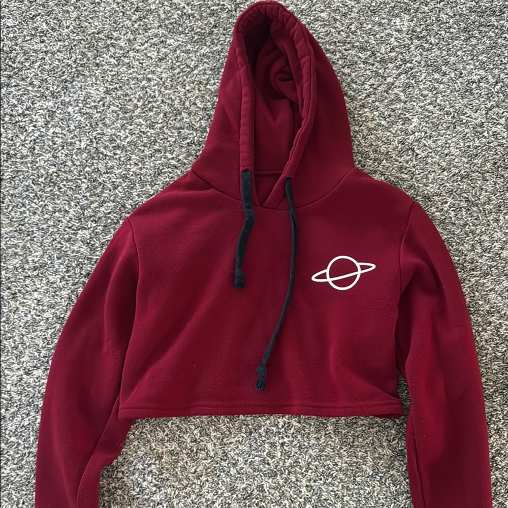 Red Cropped Hoodie with Planet Logo